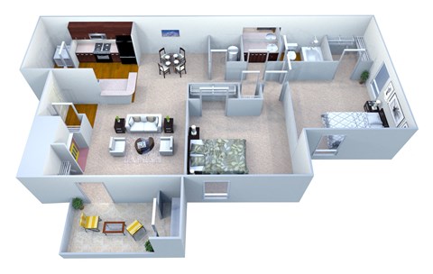 Floor plan for 2 beds, 1 bath, 975 sqft